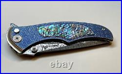 Brian Tighe Tactical Knife with Damascus, Titanium & Abalone Flipper Operation