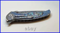 Brian Tighe Tactical Knife with Damascus, Titanium & Abalone Flipper Operation