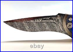 Brian Tighe Tactical Knife with Damascus, Titanium & Abalone Flipper Operation