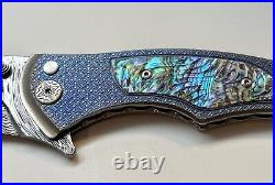 Brian Tighe Tactical Knife with Damascus, Titanium & Abalone Flipper Operation