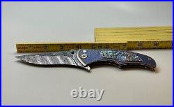 Brian Tighe Tactical Knife with Damascus, Titanium & Abalone Flipper Operation