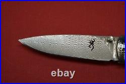 Browning Damascus Folding Knife 3 Drop Point Blade Fossil Handles 3220242