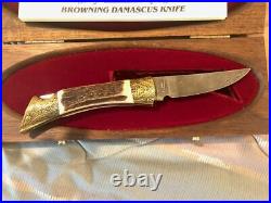 Browning Limited Edition Damascus Folding Pocket Knife Stag, Walnut Case