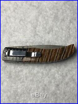 Browning Linerlock Folding Knife 3 Damascus Steel Blade Mammoth Tooth Handle