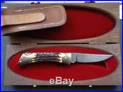 Browning Stag Damascus Folding Hunter Knife 199 Of 1980 Engraved Made In Germany