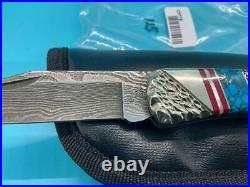 Buck 110 Custom David Yellowhorse Eagle Turquoise Damascus Knife CH115