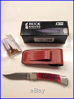 Buck 110 Damascus Red Bone Folding Knife Box Sheath Papers NOS