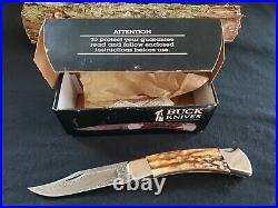 Buck 110 V 110 DM Damascus Stag Folding Hunter Knife With Box no sheath Cat# 1684