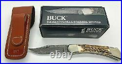 Buck 110X(1990) Model 110DM Damascus /Stag Folding Hunter Knife With Sheath/Box