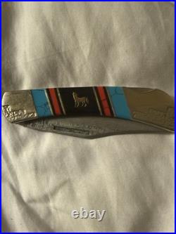 Buck 110y2 Custom Damascus Folding Knife Limited Wolf #0375 With Torquise Inlays