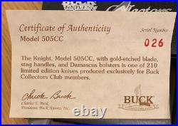 Buck Club Edition 505 Stag Damascus Bolster Knife Never Used In Box N15