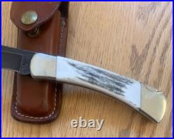 Buck Custom 110 Stag Damascus Knife Never Used D32