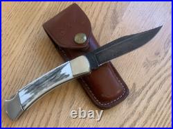 Buck Custom 110 Stag Damascus Knife Never Used D32