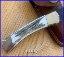 Buck Custom 110 Stag Damascus Knife Never Used D32