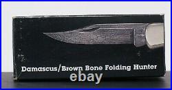 Buck USA 110db Damascus Brown Bone Folding Hunter Knife New With Box