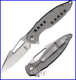 BucknBear Framelock Folding Knife 2.88 Damascus Steel Blade Titanium Handle