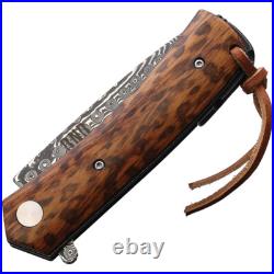 BucknBear Linerlock Pocket Knife Brown Snakewood Folding Damascus 388101S