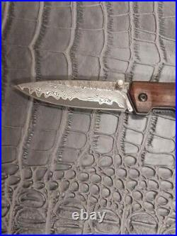 Burlwood Handle Damascus 52100/Nickel Steel Spear Point Pocket Knife