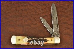 CASE XX USA 1991 THOMPSON CENTER No 2 DAMASCUS STAG JUMBO GUNSTOCK KNIFE (7803)