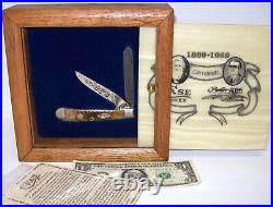 CASE xx PARKER 1889-1989 Centennial Knife Damascus Steel 2Blade Wood Display Box