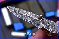 CFK DAVID YELLOWHORSE Custom Handmade Damascus Folding SPIDER SCRIMSHAW Knife