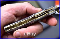 CFK DAVID YELLOWHORSE Custom Handmade Damascus Folding SPIDER SCRIMSHAW Knife