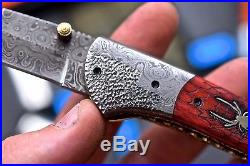 CFK DAVID YELLOWHORSE Custom Handmade Damascus SCRIMSHAW SPIDER Folding Knife