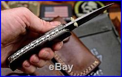 CFK Handmade Damascus Custom BUFFALO DREAMCATCHER Scrimshaw Bone Folding Knife