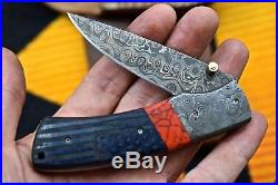CFK USA Custom Handmade Damascus FADED GLORY Scrimshaw Art Folding Pocket Knife