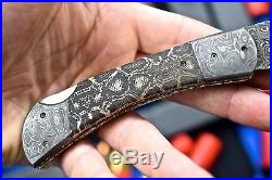 CFK USA Custom Handmade Damascus SNAKESKIN Scrimshaw Art Lockback Folding Knife