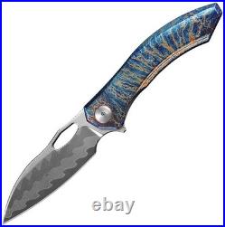 CH Knives Cupra BL Linerlock Flamed Titanium Folding Damascus Knife CUPRABL