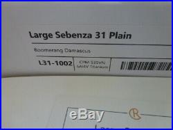 CHRIS REEVE Large Sebenza 31 with Boomerang Damascus Blade Titanium Knife NEW