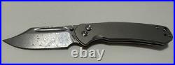 CJRB Cutlery Pyrite Bowie Button Lock Knife Gray Titanium (3.1 Damascus)