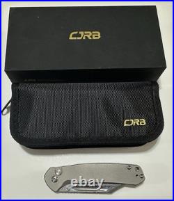 CJRB Cutlery Pyrite Bowie Button Lock Knife Gray Titanium (3.1 Damascus)