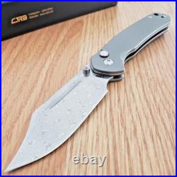 CJRB Pyrite Folding Knife 3.13 Damascus Steel Clip Point Blade Titanium Handle
