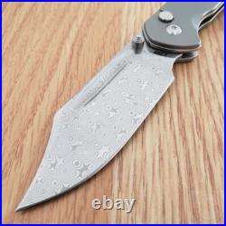 CJRB Pyrite Folding Knife 3.13 Damascus Steel Clip Point Blade Titanium Handle