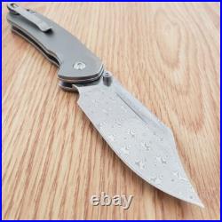 CJRB Pyrite Folding Knife 3.13 Damascus Steel Clip Point Blade Titanium Handle
