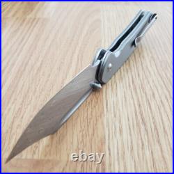 CJRB Pyrite Folding Knife 3.13 Damascus Steel Clip Point Blade Titanium Handle