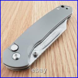 CJRB Pyrite Folding Knife 3.13 Damascus Steel Clip Point Blade Titanium Handle