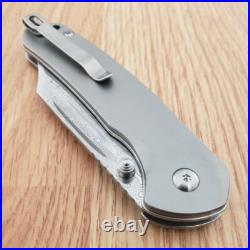 CJRB Pyrite Folding Knife 3.13 Damascus Steel Clip Point Blade Titanium Handle