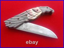 CUSTOM FOLDING KNIFE Alabama Damascus STEEL Black pearl Carved Eagle craft Arts