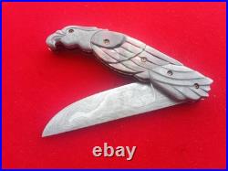 CUSTOM FOLDING KNIFE Alabama Damascus STEEL Black pearl Carved Eagle craft Arts