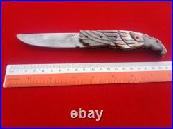 CUSTOM FOLDING KNIFE Alabama Damascus STEEL Black pearl Carved Eagle craft Arts