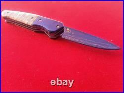 CUSTOM FOLDING KNIFE Blued Damascus STEEL Handmade Crafts Fossil Titanium RARE