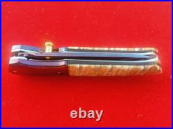 CUSTOM FOLDING KNIFE Blued Damascus STEEL Handmade Crafts Fossil Titanium RARE