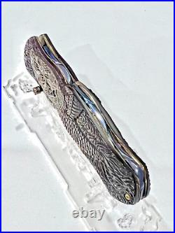 CUSTOM FOLDING KNIFE DAMASCUS STEEL PEARL carved fish ART RARE S. JANGTANONG S-22