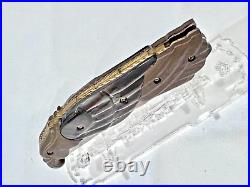 CUSTOM FOLDING KNIFE DAMASCUS STEEL Titanium PEARL CARVED Eagle ART CRAFT RARE-1