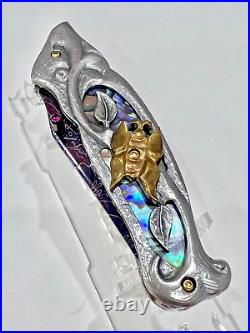 CUSTOM FOLDING KNIFE Mosaic DAMASCUS STEEL ABALONE bug ART RARE S. JANGTANONG S24
