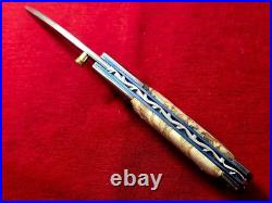 CUSTOM FOLDING KNIFE Stainless Damascus STEEL Fossil Titanium Craft Arts RARE #7