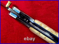 CUSTOM FOLDING KNIFE Stainless Damascus STEEL Fossil Titanium Craft Arts RARE #7